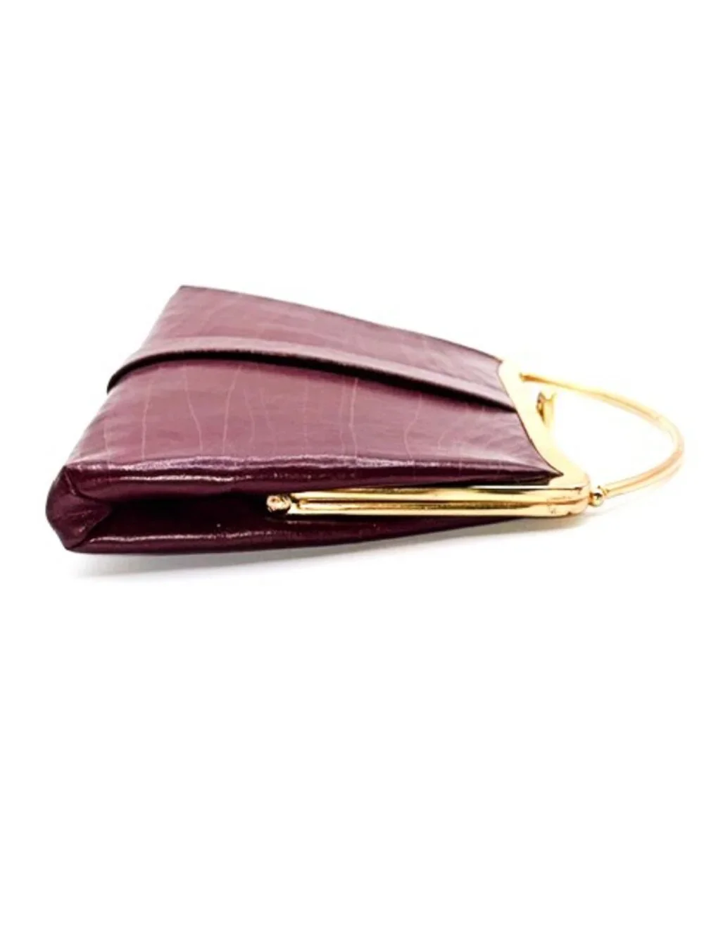 Vintage Burgundy Frame Handbag Gold Tone Top Handle Evening Clutch